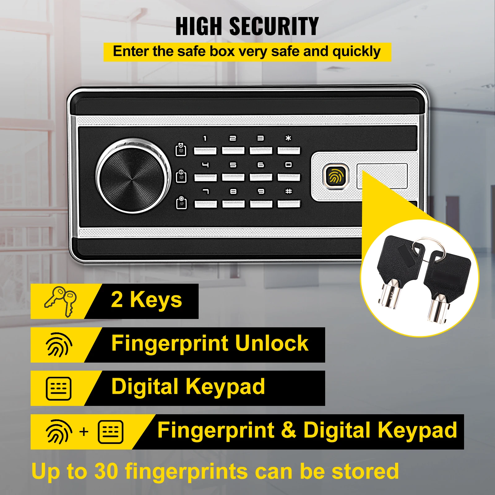 VEVOR Fingerprint Locks Safe Deposit Box 0.8/1.7/2.1 Cubic Feet Digital Electronic Secret Hidden Piggy Bank for Store Money Guns - Image 3